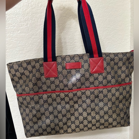Auth GUCCI GG Crystal Sherry Line Tote Bag Red Navy large - Picture 1 of 15